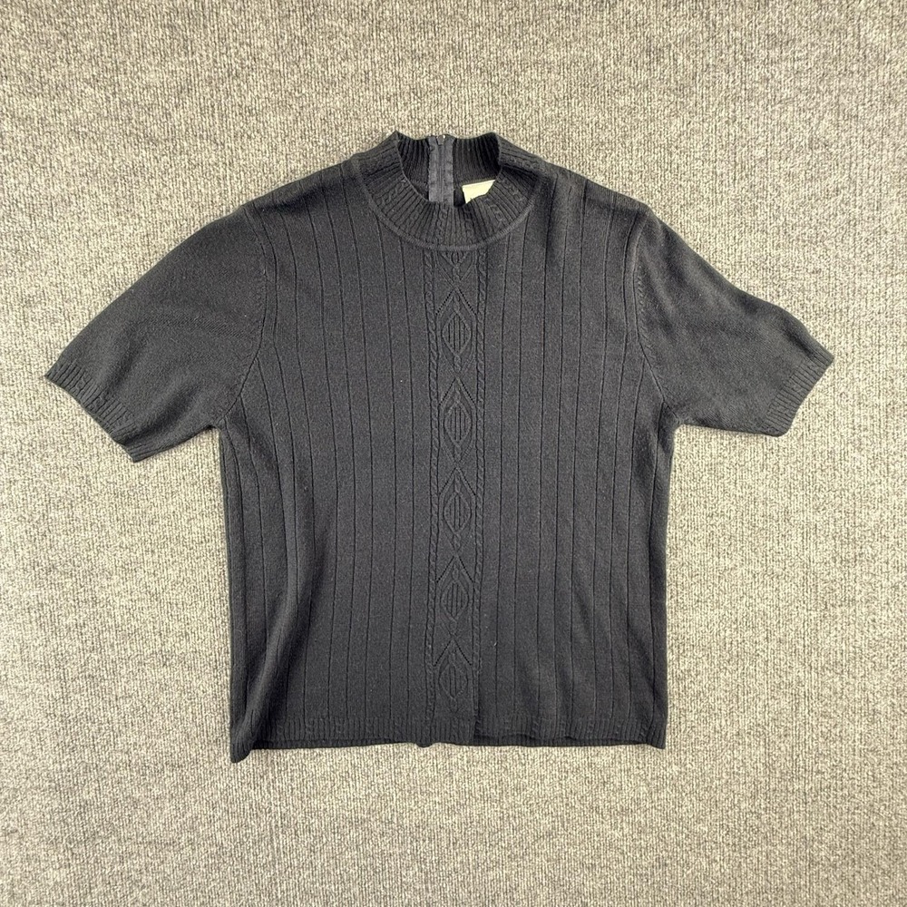 Koret Sweater Womens Medium Black Mock Neck Short Sleeve Zip Back Knit Pullover